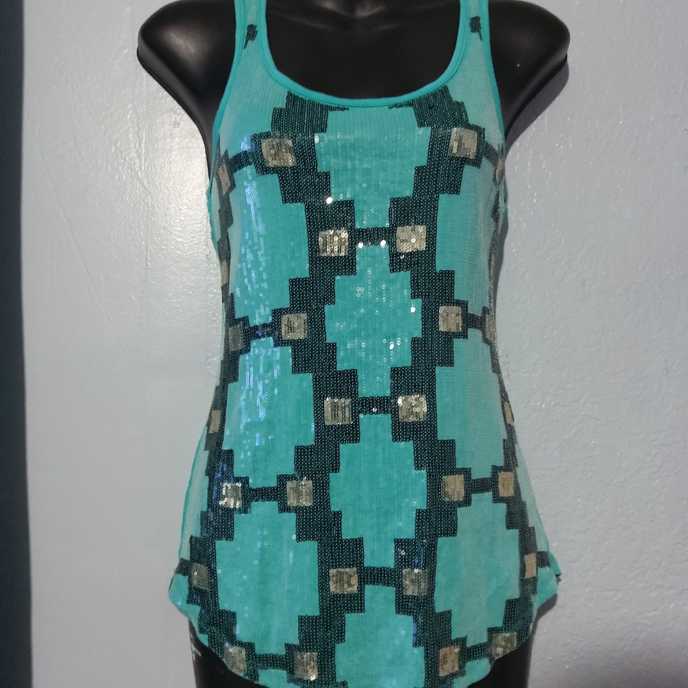 2B Bebe Sequin Aqua Blue Top